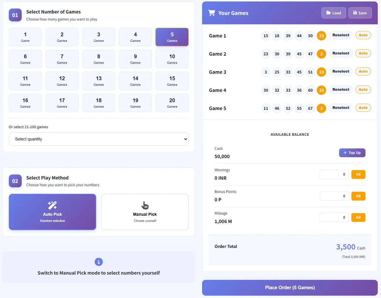 Game selection example