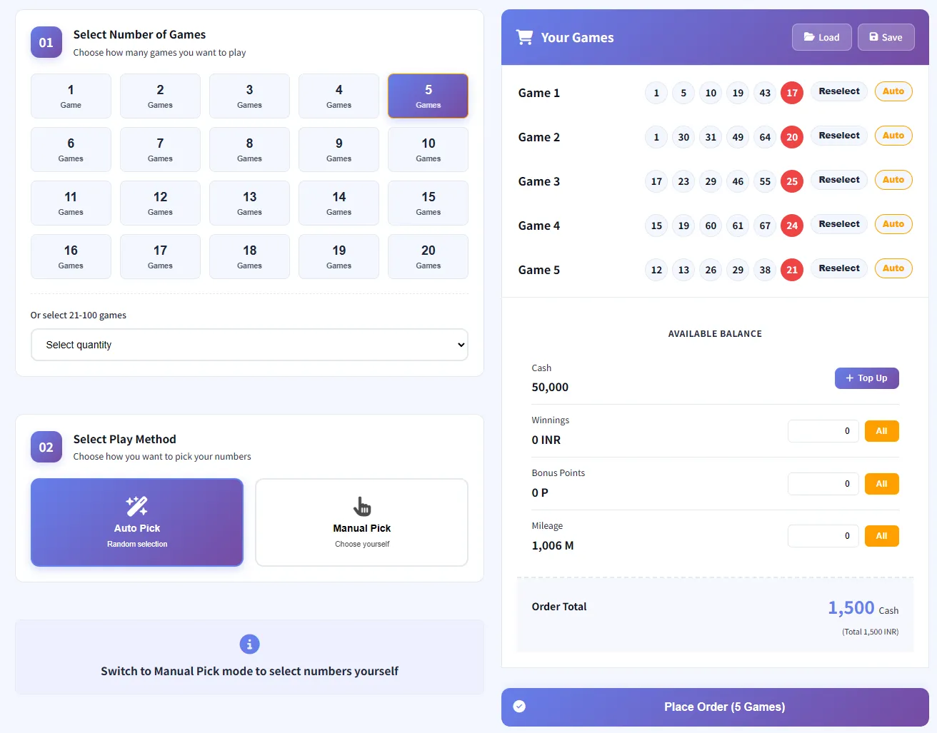 Game selection example